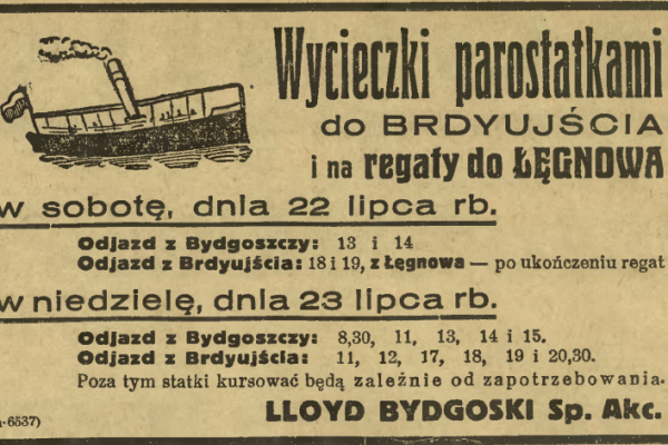 Wycinek prasowy – reklama usług, jakie proponował Lloyd Bydgoski, źródło: Dziennik Bydgoski, 23.07.1939., nr 167