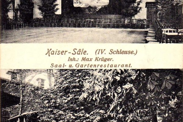 Kaiser-Säle, restauracja należąca do Maxa Krügera w pobliżu IV śluzy (dzisiejszy róg ul. Wrocławskiej i Nakielskiej), 1915 r., zbiory prywatne, źródło: fotopolska.eu