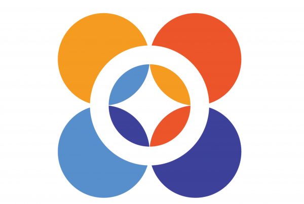 logo SPIN - cztery barwne koła połączone białym okręgiem